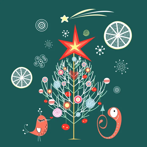 Cartão de natal com árvore de natal —  Vetores de Stock