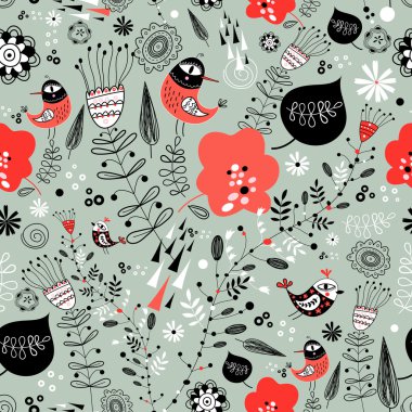 çiçek dokulu ve kuşlar