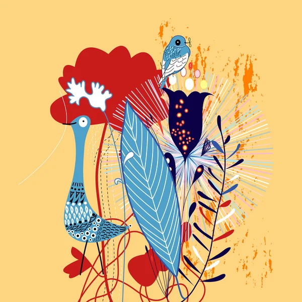 Motif floral avec des oiseaux — Image vectorielle