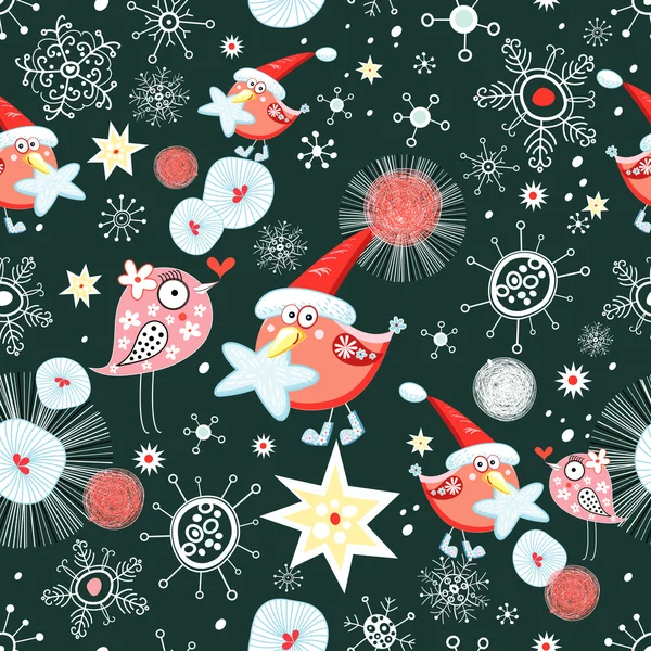 Textura de Natal com pássaros — Vetor de Stock