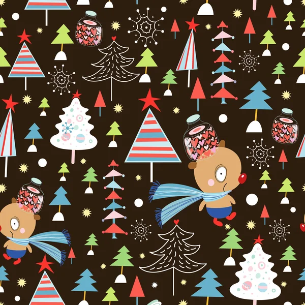 Textura de ursos e árvores de Natal —  Vetores de Stock