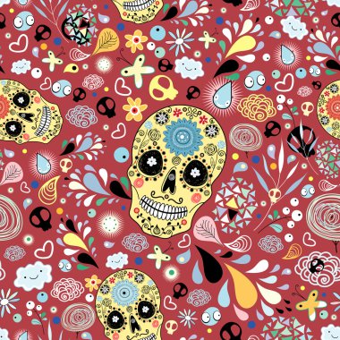 çiçek dokulu dekoratif kafatasları ve