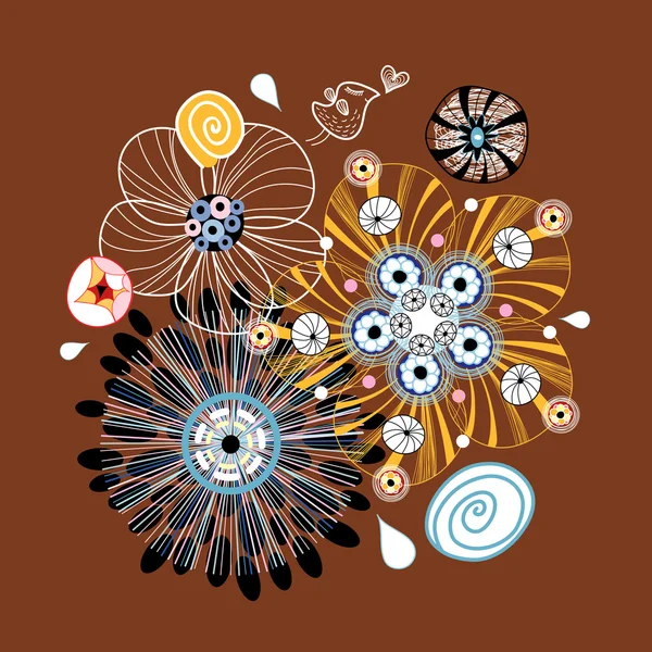 Motif floral avec oiseau — Image vectorielle