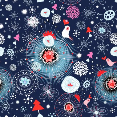 kuşlar ve kar taneleri ile kış doku