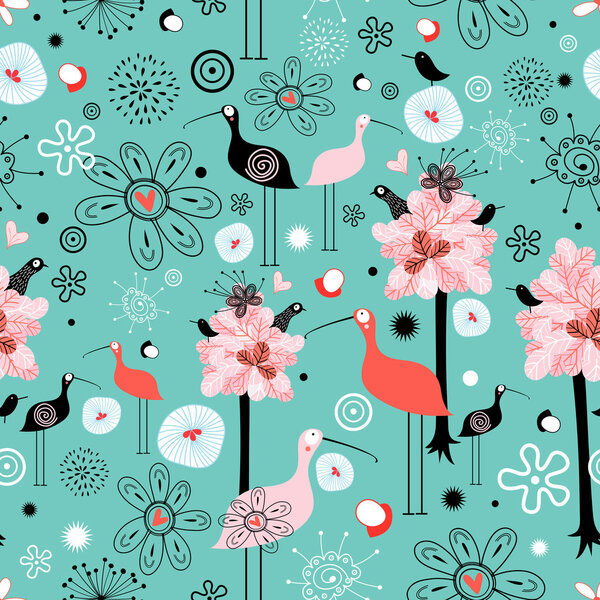 Natural texture with birds and trees