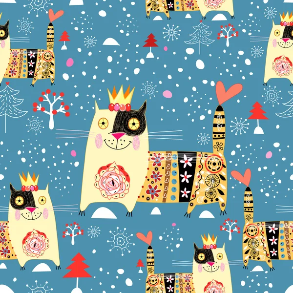 Textura de invierno con gatos — Vector de stock