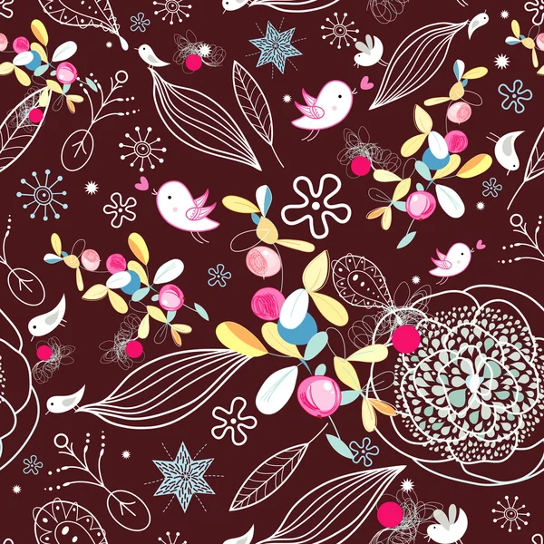 Texture florale avec des oiseaux — Image vectorielle