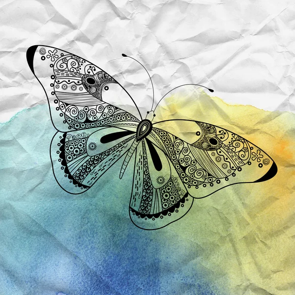 Grafische vlinder op verfrommeld papier — Stockfoto