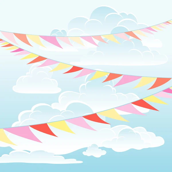 Hermoso cielo con nubes y banderas — Vector de stock