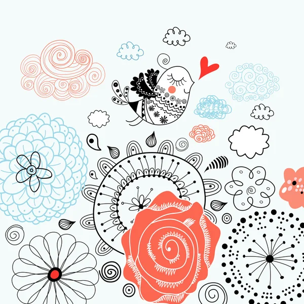 Floral background with a graphic love bird — Wektor stockowy