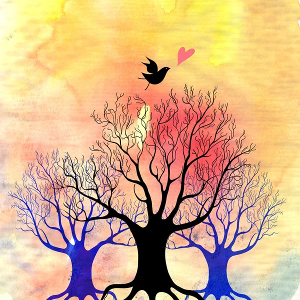 Trees and love bird — Stock Photo, Image