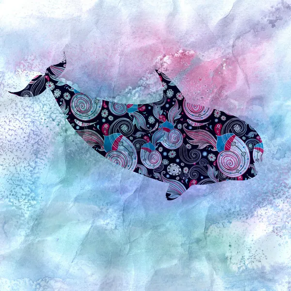 Decoratieve silhouet walvis — Stockfoto