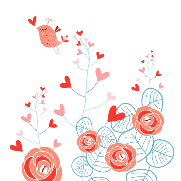 Plants with hearts and love bird — Stock Vector