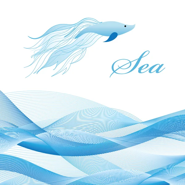 Olas marinas y peces — Vector de stock