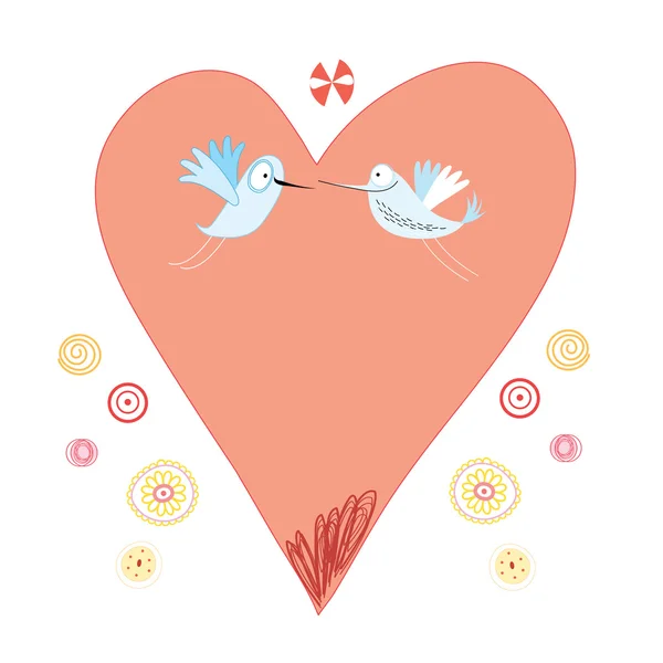 Szív és a szeretet madarak — Stock Vector