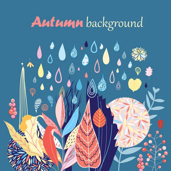 Herbst Hintergrund mit Blättern und Regen — Stockvektor