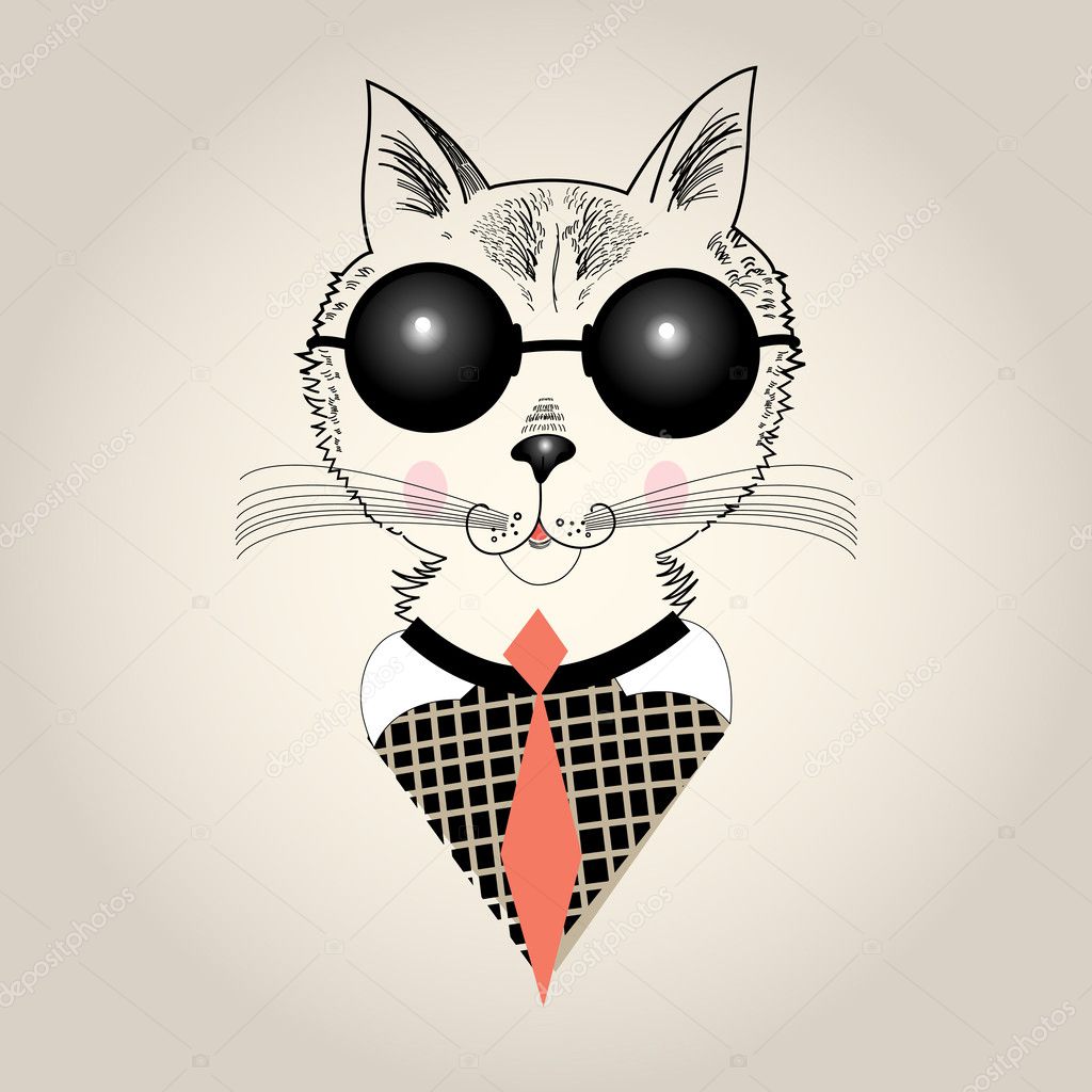 Graphic portrait of a cat on a retro hipster backgroun
