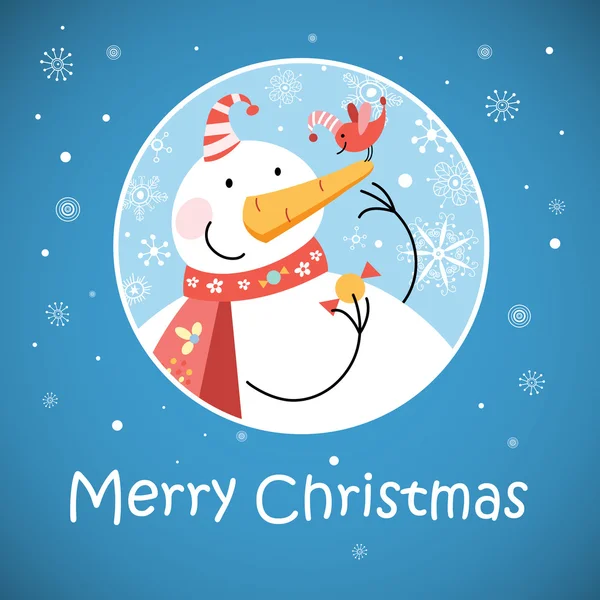 Weihnachtsgrußkarte mit Schneemann — Stockvektor