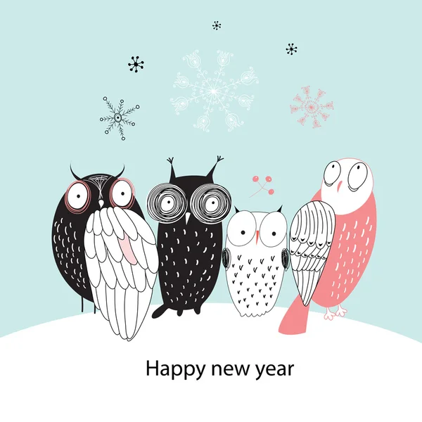 Winter card with owls — Stock Vector