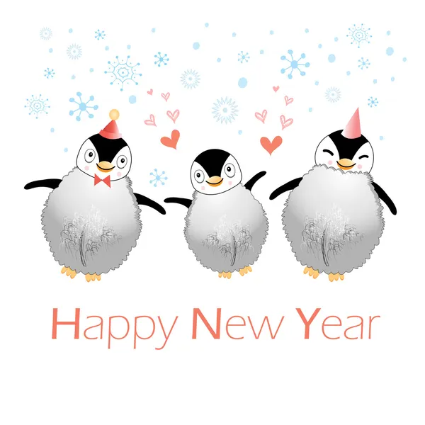 Cartão de Natal com pinguins engraçados —  Vetores de Stock