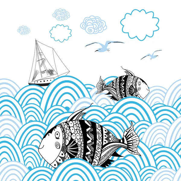 La mer ? ? fond avec des poissons — Image vectorielle