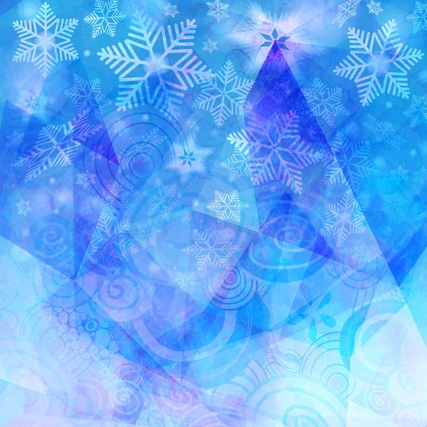 雪の結晶で抽象的な青の背景 — ストック写真
