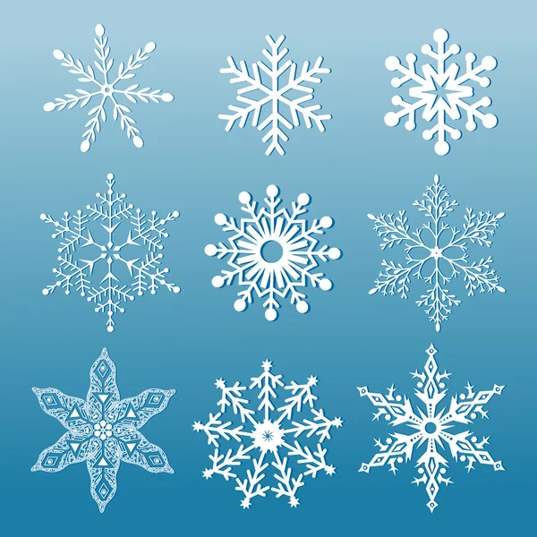 Aantal decoratieve sneeuwvlokken — Stockvector