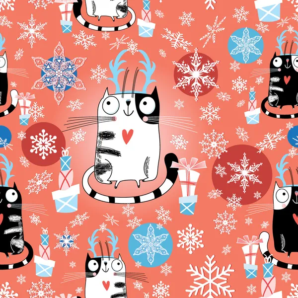 Textura de Natal com gatos — Vetor de Stock