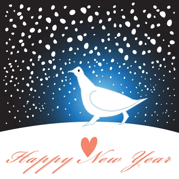 Új év üdvözlés kártya-val egy fehér madár — Stock Vector