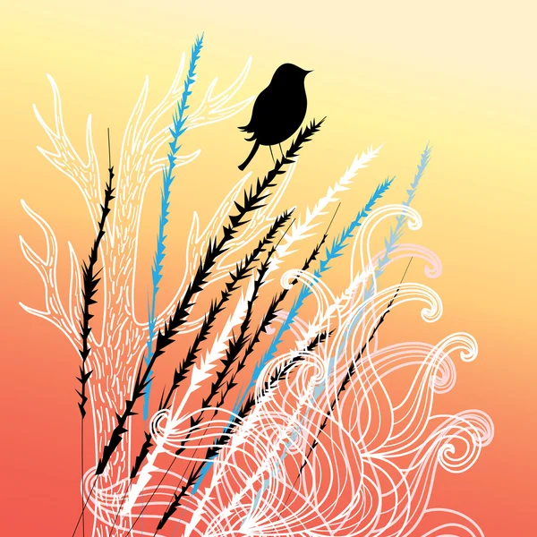 Fågel och växter — Stock vektor