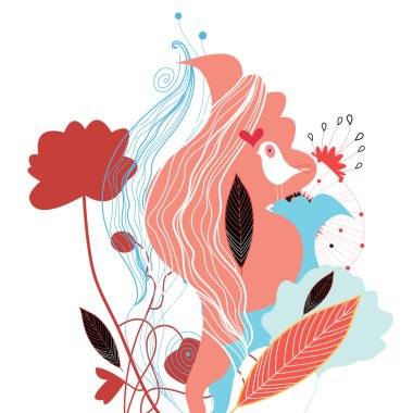 kuşlar ve renkli bitkiler ile desen 