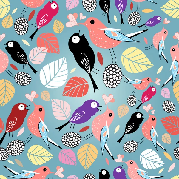 Patroon met vogels en Herfstbladeren — Stockvector