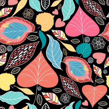 sonbahar yaprakları ile çiçek desenli