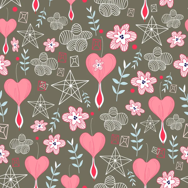 Patrón de corazones y flores — Archivo Imágenes Vectoriales