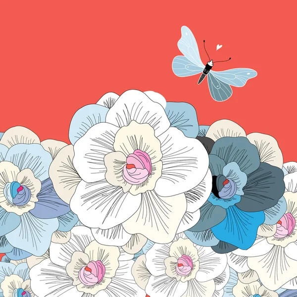 Fondo floral con mariposa — Vector de stock