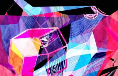 Parlak nesnelerle soyut geometrik suluboya arka plan. Web sitesi veya kapak için örnek tasarımı