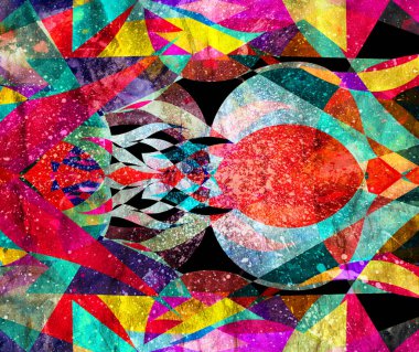 Parlak nesnelerle soyut geometrik suluboya arka plan. Web sitesi veya kapak için örnek tasarımı