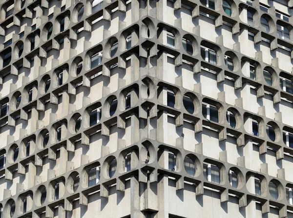 Fondo Fotográfico Edificio Inusual Con Ornamentos Geométricos Ventanas —  Fotos de Stock