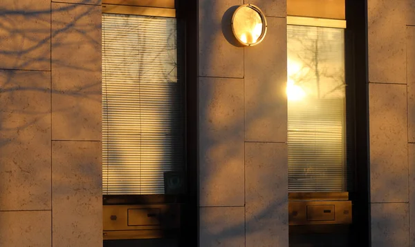 Fragment Photo Lighted Building Sunset — Stock Photo, Image