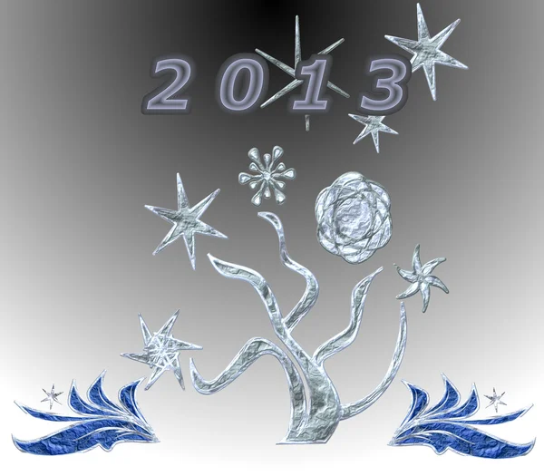 Fundo abstrato com uma árvore, flocos de neve e inscrição 2013 — Fotografia de Stock