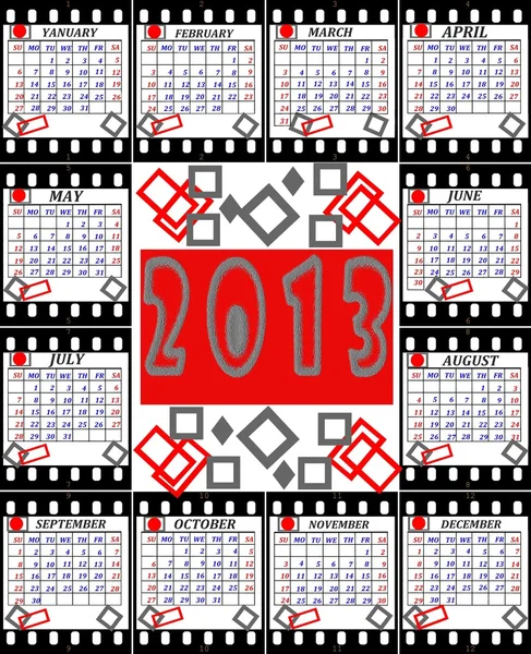 Un calendario sul 2013 è l'inglese eseguito come spari su un film — Foto Stock