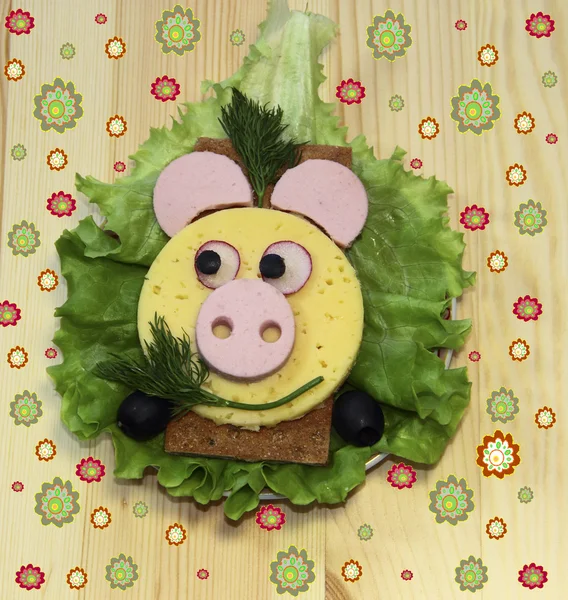 Sandwich - hocico de cerdo, comida para niños —  Fotos de Stock