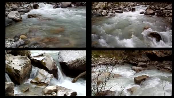 4 種類の岩の上を流れる山川の — ストック動画