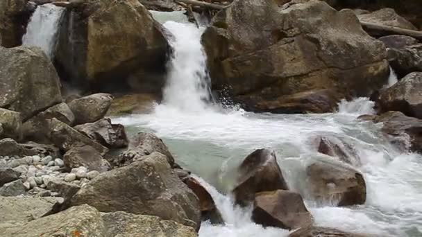 Rivière de montagne coule parmi de belles pierres 