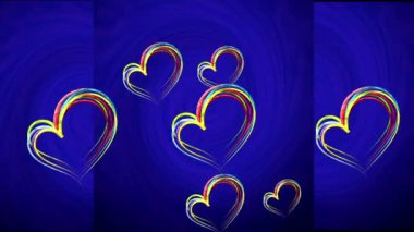 mavi bir arka plan üzerinde uçan parlak renkli Kalpler