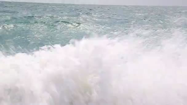 Молодая красивая девушка прыгает по волнам в море — стоковое видео