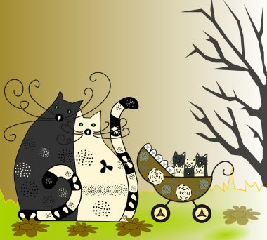 mutlu aile, kedi, kedi, kediler tekerlekli