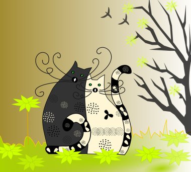 mutlu aile, kedi ve birlikte oturan kedi