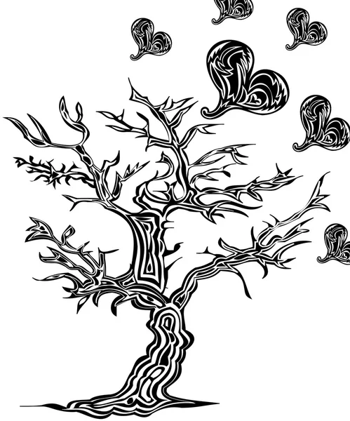 Árbol con corazones sobre un fondo blanco en estilo tatuaje —  Fotos de Stock