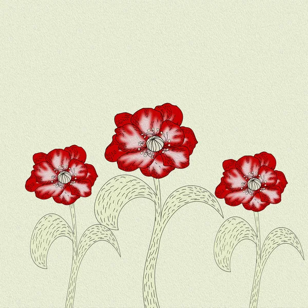 오일 페인트, 꽃 backgro의 효과 함께 3 양 귀 비 꽃 — 스톡 사진